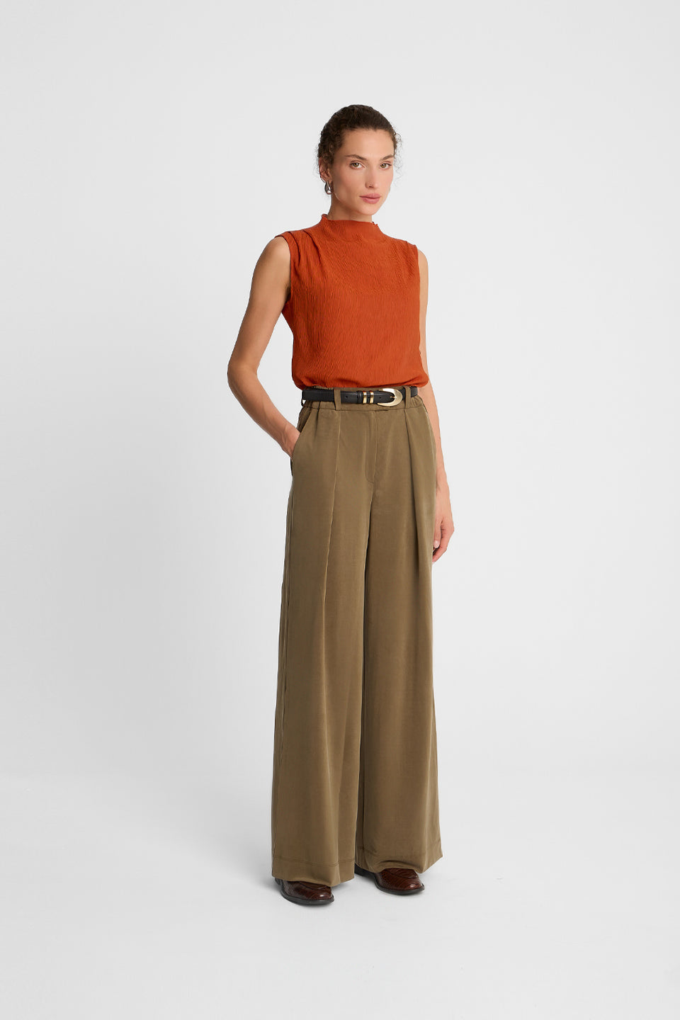 Top Miss Pleated Orange