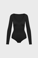 Miss Invisible Long-Sleeved V-neck Bodysuit – Black