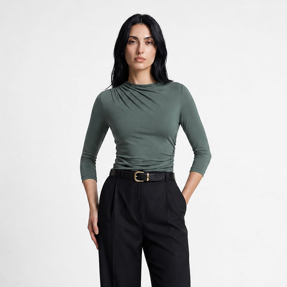 Miss Sculptural Olive 3/4-Sleeve Top